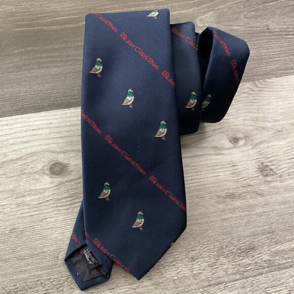 VTG Robert Talbott Neck Tie Mallard Duck Novelty Bow Merry Christmas Blue Red - Picture 12 of 14